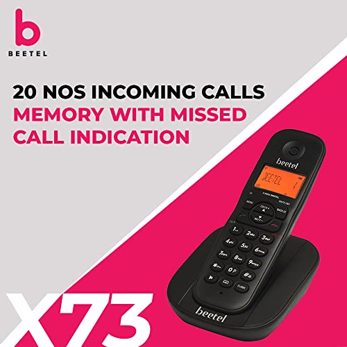 Image of Beetel X73N Cordless 2.4Ghz Cordless Landline Phone with Caller ID Display, 2-Way Speaker Phone with Volume Controls, Auto Answer, Alarm Function, Stylish Design (Black)(X73N)