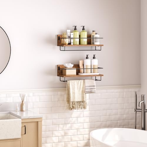 HOOBRO Wall Mounted Wine Rack, Wine Glass Rack Set of 2, Wine Shelf Hanging Floating Shelves, Wine Bottle Glass Rack Stemware Holder, for Living Room, Kitchen, Rustic Brown and Black EBF28BJ01 - Image 7