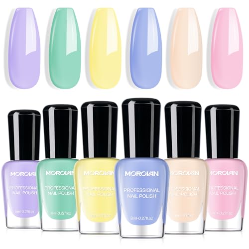 Morovan Nail Polish Set Fingernail: Pastel Macaron Rainbow Nail Polish Kit Regular Air Quick Dry Easter Nail Polish Pack for Women Nail Art Design Easter Gift Holiday Party 0.27oz