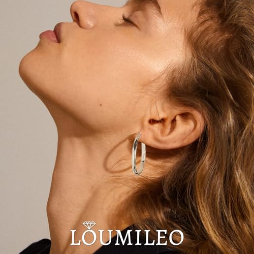 LOUMILEO 4mm Wide Large Silver Hoop Earrings Lightweight 925 Sterling Silver Hoop Earrings for Women Hypoallergenic Big Thin Hoops Earring for Women 30/40/50/60/70MM3