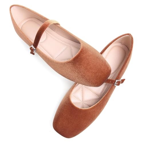 Image of TN TANGNEST Leather Flats for Women Retro Mary Jane Flats | Comfortable Square Toe Slip On Flats with Buckle Strap, Soft Work Flats Office Shoes