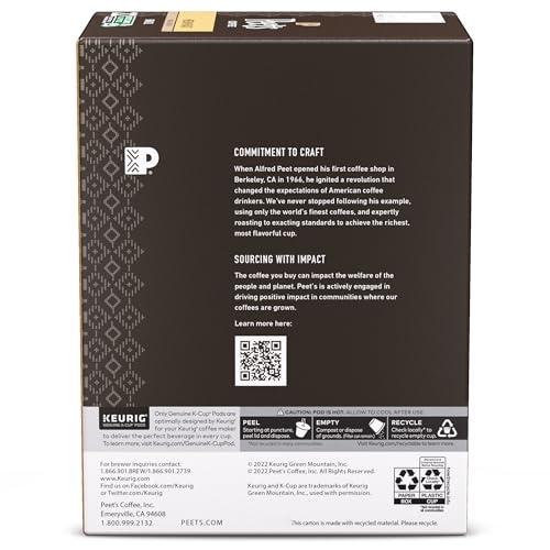 Image of Peet's Coffee, Medium Roast Keurig K-Cup Pods, 100% Arabica Coffee - Single Origin Brazil 88 Count (4 Boxes of 22 Pods)