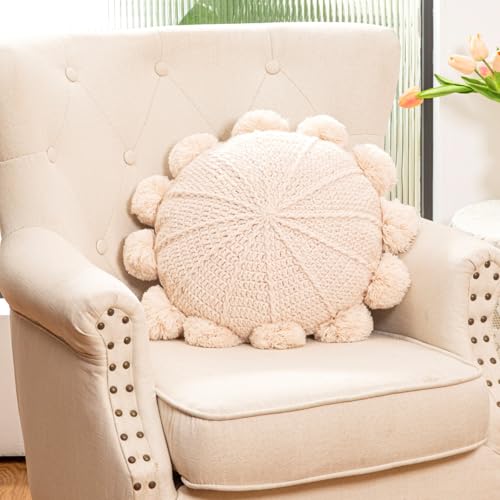 RIWASURNA Knitted Throw Pillow Round Bohemian Round Pillow Decorative Pillow