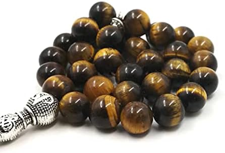 Man's Tasbih Natural Tiger Eyes with Special Metal Tassels Rosary Islam Prayer Beads 33 66 99 Beads Latest Style (8mm, 99 Beads)