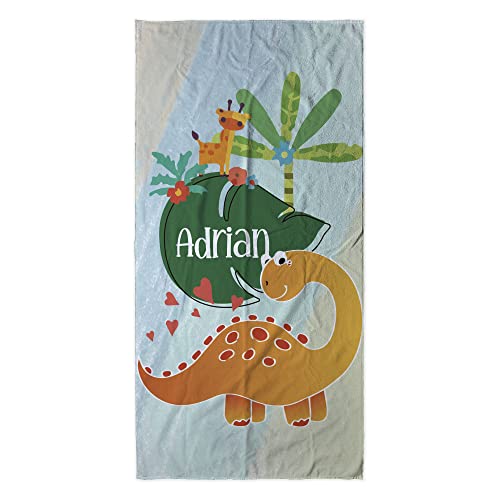LolaPix Cape de Bain Bebe Garcon. Serviette Personnalisée Prénom. Serviette de Plage Enfant. Plage/Piscine. Coton et Microfibre. Divers Modèles. Enfant Dino Girafe