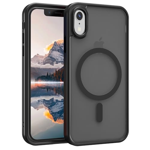 Image of Magnetic iPhone XR case,Compatible with Magsafe, Military-Grade Protection,Slim Translucent Matte Shockproof with Anti-Scratch Anti-Fingerprint Phone Cover (Black, iPhone XR)