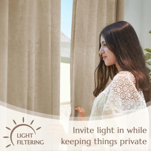Image of jinchan Lined Linen Curtains Extra Wide Back Tab 100x84 Inch 1 Panel Taupe