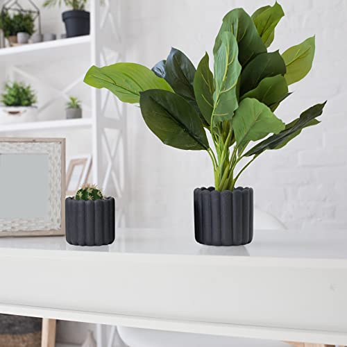 Olly & Rose Ios Vertical Striped Plant Pot, Charcoal Speckled Ceramic Planters - Image 4