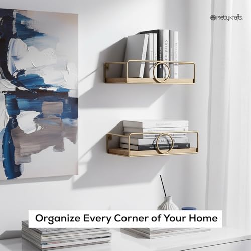 Image of PrettyKrafts Wall Ledge Shelf Organiser | Decorative Wall Mounted Storage Basket for Home Decor, Living Room, Bedroom, Office | Multipurpose Display Rack for Frames & Showpieces (25x13x8 cm)