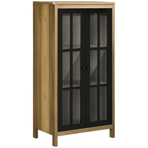 HOMCOM Credenza Moderna a 2 Ante in Vetro e legno, Mobile per Soggiorno e Salotto, 60x35x120cm, Marrone