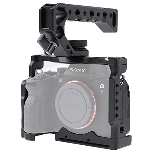 Image of Camera Cage for Sony A7 IV A7S III DSLR Camera,Cage with Handle Grip and Quick Release 1 /4'' 3 /8'' Screw Expansion Microphone Monitor Fill Light, Black