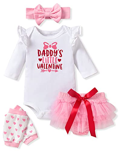 fioukiay Newborn Baby Girls Valentine's Clothes Outfits Infant 4pcs Valentine's Bodysuit Romper Shorts Clothing Sets