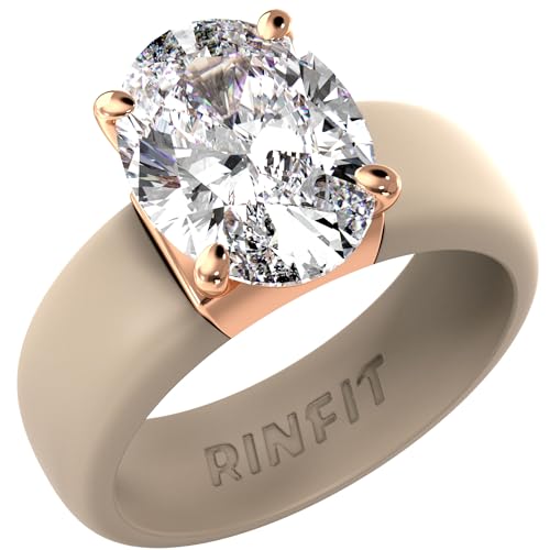 Rinfit Silicone Ring with Stone - Oval Cut Cubic Zirconia Solitaire Engagement Ring for Women - Rubber Wedding Bands - Patent Pending Design
