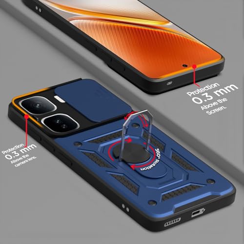 Image of Pikkme Back Cover for iQOO Neo 10 Pro 5G | D10 Tough Armor | 360 Protection Case | Sliding Camera Shield Cover & Ring Holder Stand Bumper Case (Blue)