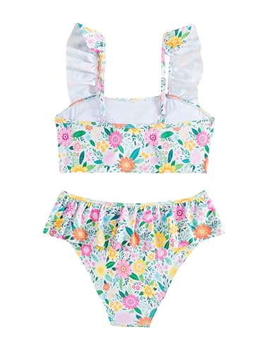 Milumia Girl's 2 Piece Floral Print Swimsuits Cute Ruffle Bikini Bathing Suits3