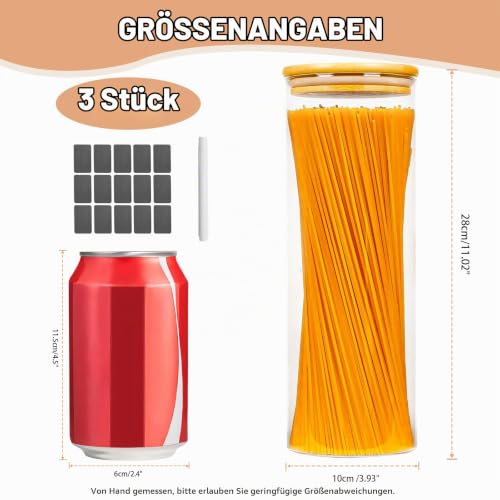 MUUKAIII Vorratsgläser mit Deckel Luftdicht, 3er Set 2200ml Vorratsdosen Glas, Vorratsglas mit Holzdeckel, Aufbewahrungsgläser Küche… – Ansicht 2