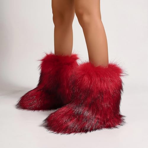 Fluffy Faux Fur Boots for Women Mid-Calf Furry Snow Boots2