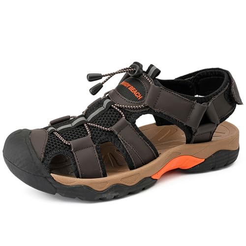 Men's Sport Sandals Outdoor Hiking Summer Casual Walking Shoes Closed Toe Leather Sandals Beach Shoes