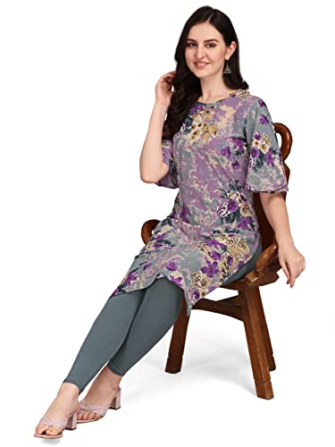 Image of EthnicJunction Women's Crepe Floral Printed Ready to Wear Straight Kurti