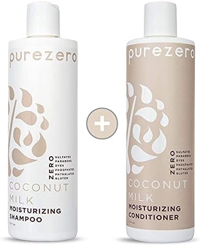 Purezero Coconut Milk Shampoo & Conditioner set - Intense Hydration & Increase Shine - Fight Dandruff & Frizz - Zero Sulfates, Parabens, Dyes - 100% Vegan & Cruelty Free - Great For Color Treated Hair