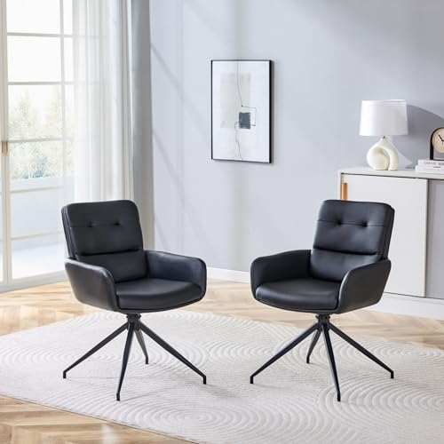 Lot de 2 chaises de salle à manger pivotantes à 360° avec accoudoirs, siège rembourré, pieds en métal, chaises de cuisine pivotantes pour salon, salle de loisirs, coiffeuse, réception, salon (noir B