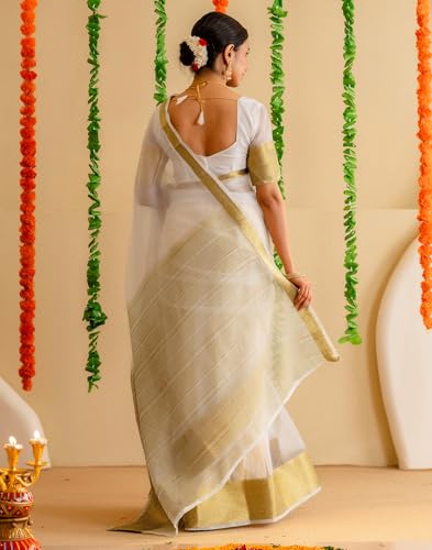 Image of SIRIL Women's Pongal Special Organza Weaving Onam Saree With Unstitched Blouse Piece