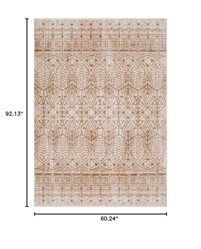 Tapete decorativo rectangular 5x7.8 pies marrón/blanco miniatura 2