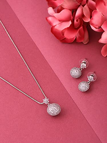 Image of Yellow Chimes Jewellery Set for Women and Girls American Diamond Jewellery Set | Rosegold Rhodium Plated AD Necklace Set for Women | Birthday Gift for Girls & Women