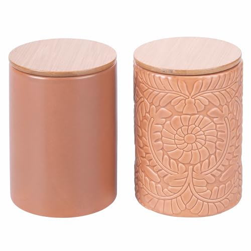Set 2 barattoli in ceramica 750 ml coperchio in bambù terra 4 Toni