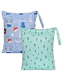 OTraki 2PCS Bolsa Ropa Mojada, 40 x 50cm Bolsas Ropa Sucia Viaje Grande Bolsa Impermeable Bolsa Húmeda Seca Ropa Mojada Bebe Reutilizable Piscina con Asa Wet Bag para Hogar Natación Playa Guardería