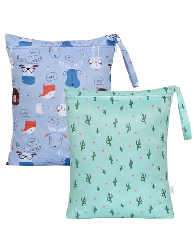 OTraki 2PCS Bolsa Ropa Mojada, 40 x 50cm Bolsas Ropa Sucia Viaje Grande Bolsa Impermeable Bolsa Húmeda Seca Ropa Mojada Bebe Reutilizable Piscina con Asa Wet Bag para Hogar Natación Playa Guardería