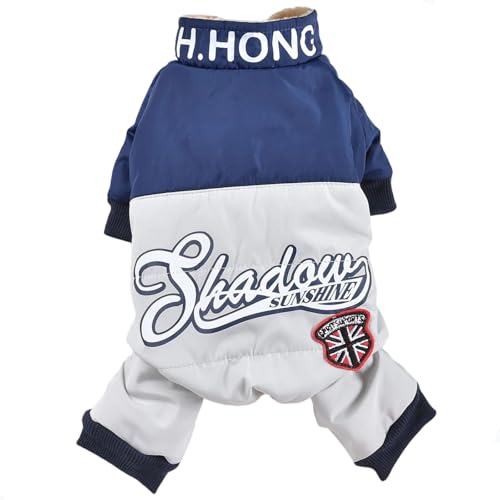 JPETTO犬服 つなぎ ダウンコート 雪遊び ドッグウェア パーカー 冬服 ペット 猫服 ダウンジャケット 裏起毛 犬の服 ジャケット 猫服 ダウンベスト 暖かい 防寒着 子犬 トイプードル チワワ服 お散歩25-H22079WネイビーS