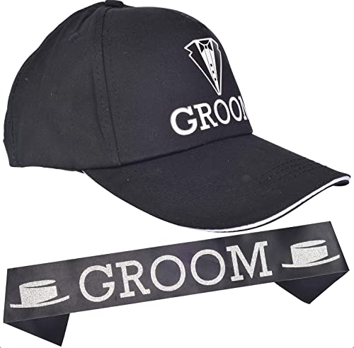 MEANT2TOBE Black Groom Bachelor Party Baseball Cap l Groom Bachelors Wedding Party Decorations Supplies | Groom To Be Hat and Satin Sash party decor accessories party favor