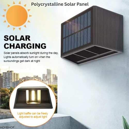 Image of Homehop Solar Light Outdoor Home Garden Dusk to Dawn Wireless Decoration | Solar Wall Lights For Outdoor Waterproof Up Down Night Lamp- Balcony, Porch, Patio and Pathway (Warm Light, ABS, Pack of 4)