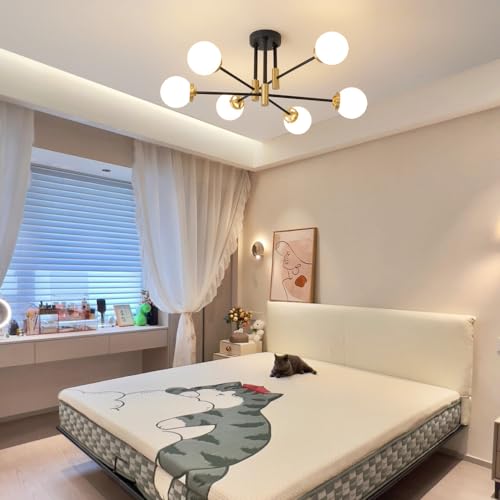 Image of Biewalk Sputnik Ceiling Light Fixture 6 Light with Milk White Glass Shade