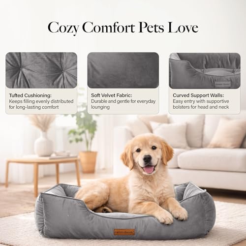 Image of Modern Threads Luxury Dog Bed - Comfortable Tufted Velvet Cushion for Small to Large Dogs - Machine Washable - Durable & Cute Sleep Space for Pets - Pamper Your Pet with Cozy Beds - Charcoal