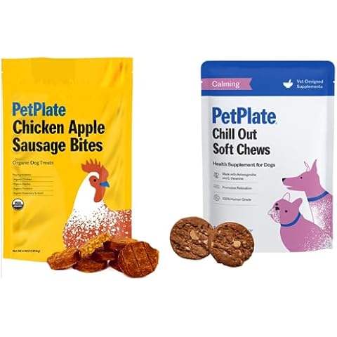 PetPlate Chill Dog Bundle - Chicken Apple Sausage Dog Treats and Chill Out Soft Chews Calming and Relaxation Support Supplements Cover