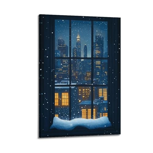 Poster paysage urbain enneigé déco murale moderne toile 40x60
