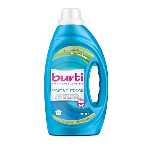 burti Sport & Outdoor Waschmittel flüssig – Flüssigwaschmittel ohne Bleichmittel & Weichspüler – Sportwaschmittel für Wäscheduft - 29 Wäschen