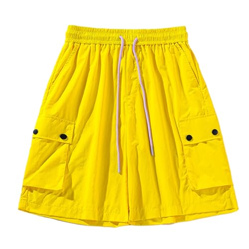 Beach Shorts for Men Men's Casual Shorts Elastic Waist Drawstring Lightweight Summer Beach Shorts Vacation Shorts with Pockets Basketball Shorts for Men Yellow
