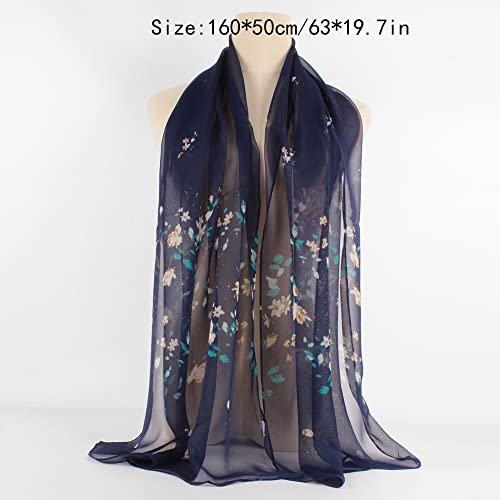 Women’s Long Scarf Ink Lotus Flower Feminine Wrap Shawl Georgette Sheer Scarves Go-To Scarves for Ladies2