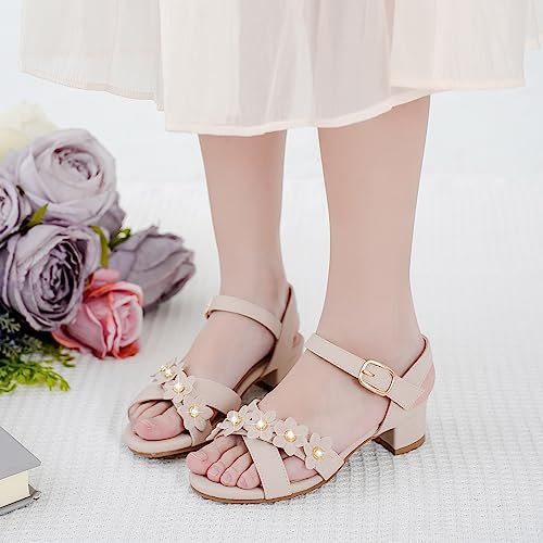Girls Sandals Kids Heels Open Toe Ankle Strap Dress Shoes Flower Wedding Party for Toddler Little Big Kid2