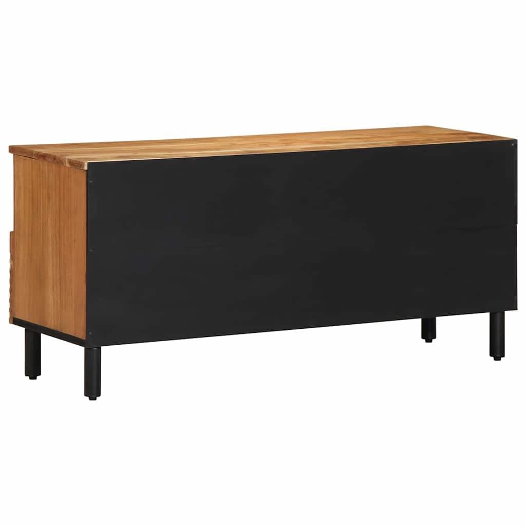 Mueble bajo para TV (madera maciza, mango marrón, 100 x 33 x 46 cm) | Elegante mueble de TV para sala de estar y dormitorio con amplio espacio de almacenamiento y elegantes cajones de madera.