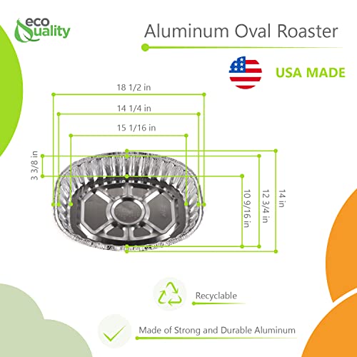 10 Pack - Disposable Durable Oval Roaster Pan - Turkey Roasting Pans Extra Large, Heavy-Duty Aluminum Foil | Deep, Oval Shape For Chicken, Meat, Brisket, Roasting, Baking | Recyclable | Usa Made #TOP1