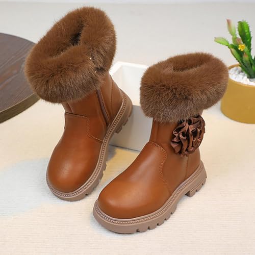 Girls Fall Winter Shaggy Faux Fur Boots Comfortable Side Zipper Chelsea Boots Fashion Floral Patchwork Booties4