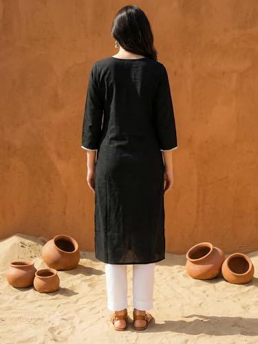 Image of INDO ERA Womens Straight Embroidered Chikankari Kurta