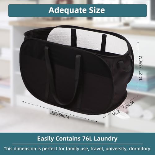 Image of Collapsible Laundry Baskets, Tear Proof Pop Up Laundry Hamper with Dual Handles, Durable Foldable Laundry Basket, Easy to Carry Laundry Hamper for Home, Laundry Room, Bedroom, Dorm, Travel Black