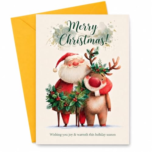 Haveself Christmas Card Santa & Rudolph Reindeer Holiday Card 5 * 7 Inch - image 1