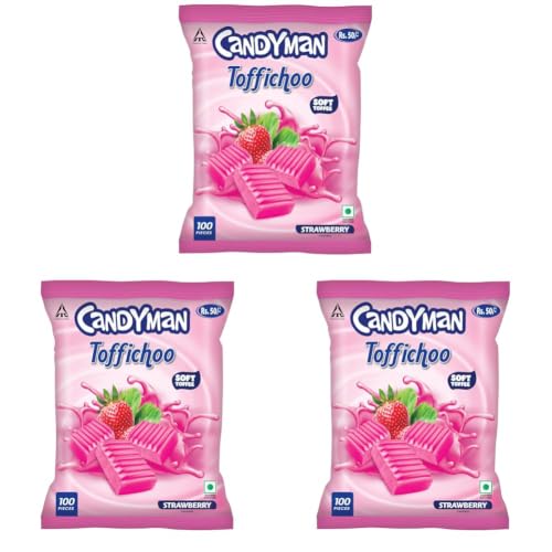 Image of Candyman Toffichoo, Strawberry - 100 Soft Toffees for In-home Serves, 240 grams / 230 grams (Pack of 3)