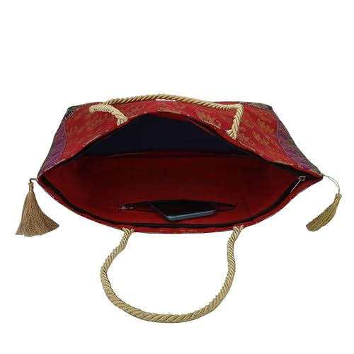 Image of Designer Ethnic Handmade Brocade Silk Tote Bag For Women's Shoulder Bag Shopping Bag For Girls 16 Inch